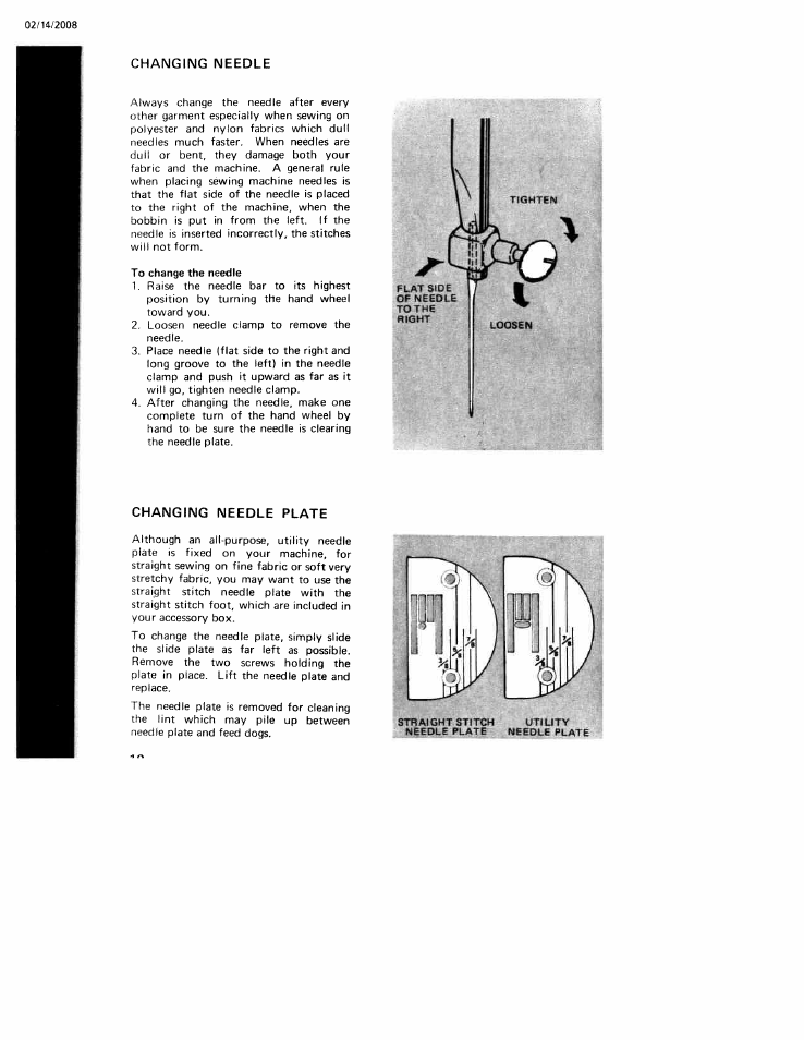 Changing needle, Changing needle plate, Changing needle changing needle plate | SINGER W106 User Manual | Page 10 / 44