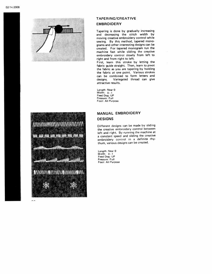 Tapering/creative, Embroidery, Iviwmvi mmmi sk'm | Manual embroidery designs, Mmmi sk'm, Iviwmvi | SINGER W106 User Manual | Page 26 / 44