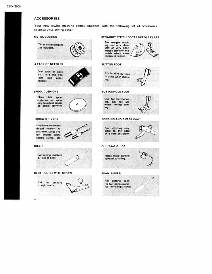 Accessories | SINGER W106 User Manual | Page 6 / 44
