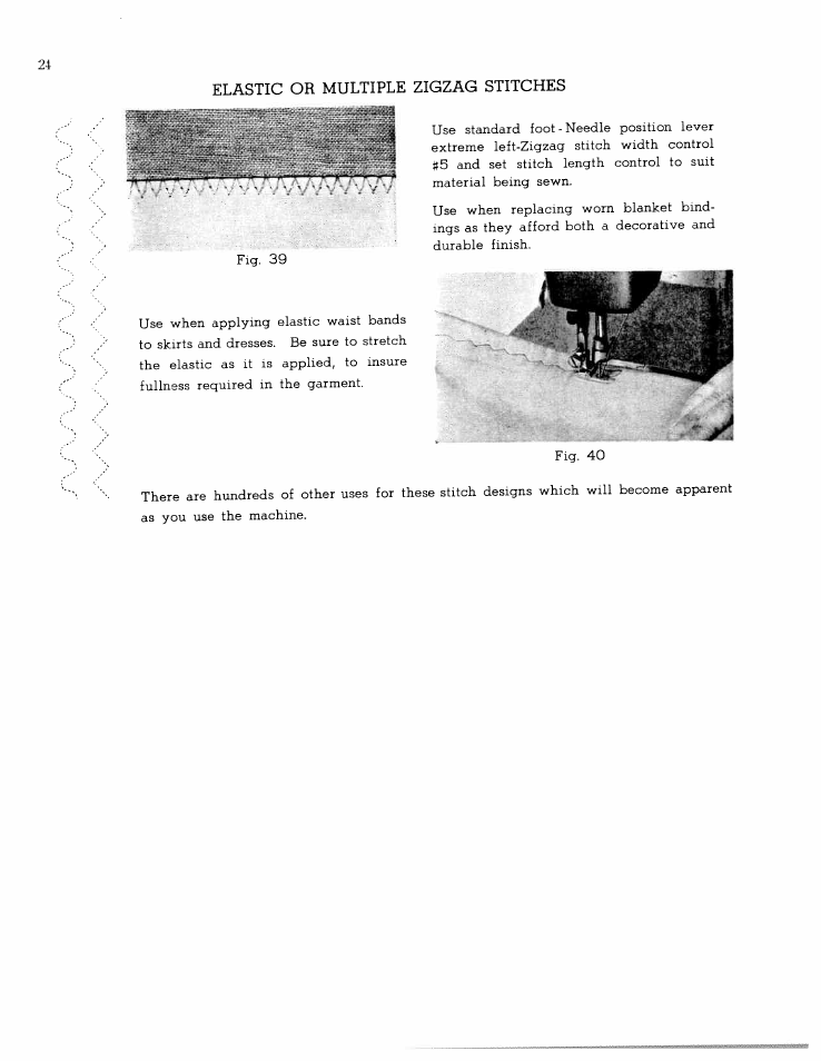 Elastic or multiple zigzag stitches, Elastic and multiple zigzag stitches | SINGER W1065 User Manual | Page 24 / 51