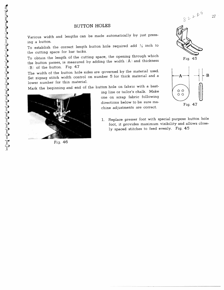 Button holes | SINGER W1065 User Manual | Page 27 / 51