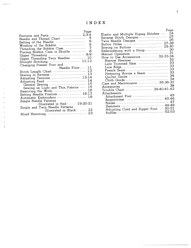 Index | SINGER W1065 User Manual | Page 3 / 51