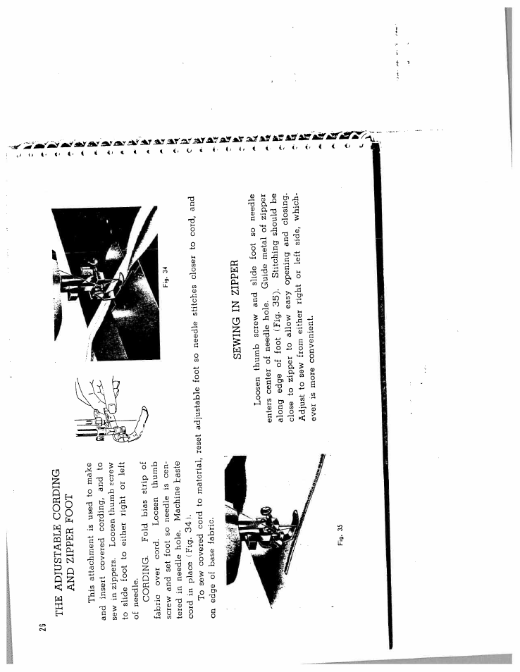 The adjustable cording and zipper foot, Sewing in zipper | SINGER W1066 (older model) User Manual | Page 26 / 29