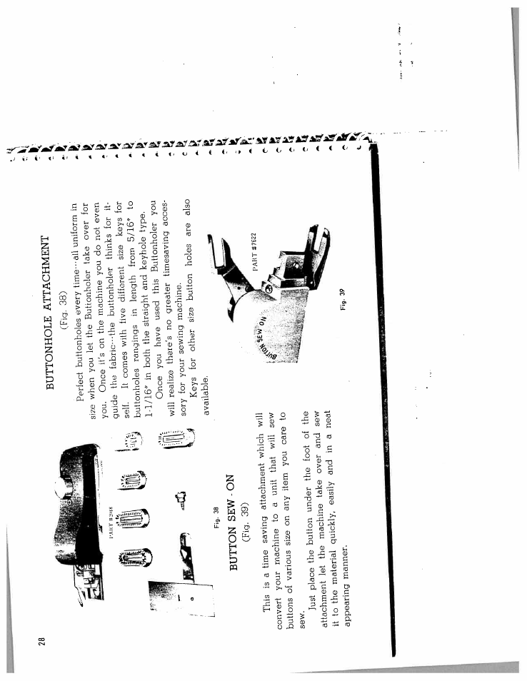 Buttonhole attachment, Button sew - on, Button sew-on | SINGER W1066 (older model) User Manual | Page 28 / 29