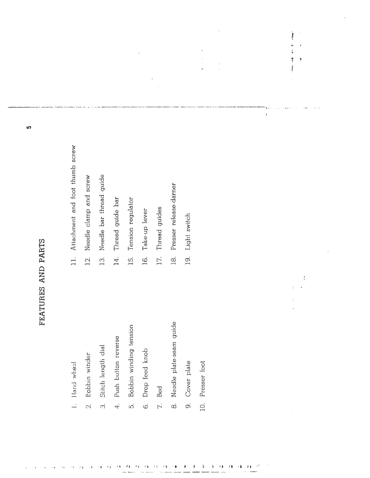 Features and parts, R e a t u r e s a n d p a r l a 5 6 | SINGER W1066 (older model) User Manual | Page 5 / 29