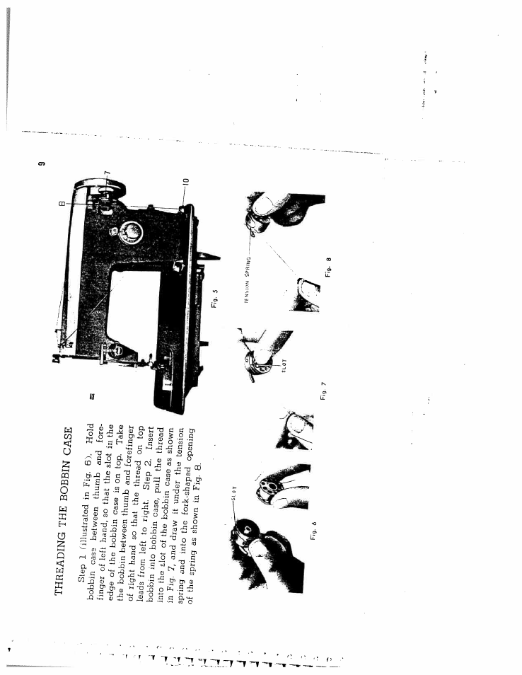 Threading the bobbin case, Kg. 7, a„d d, J j j | SINGER W1066 (older model) User Manual | Page 9 / 29