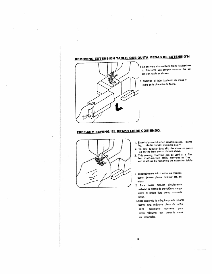 Eree-apm sewing/ el brazo ubre cociendo, Exteneiqüi, Sewing/ el brazo ubre cociendo | SINGER W1126 User Manual | Page 10 / 38
