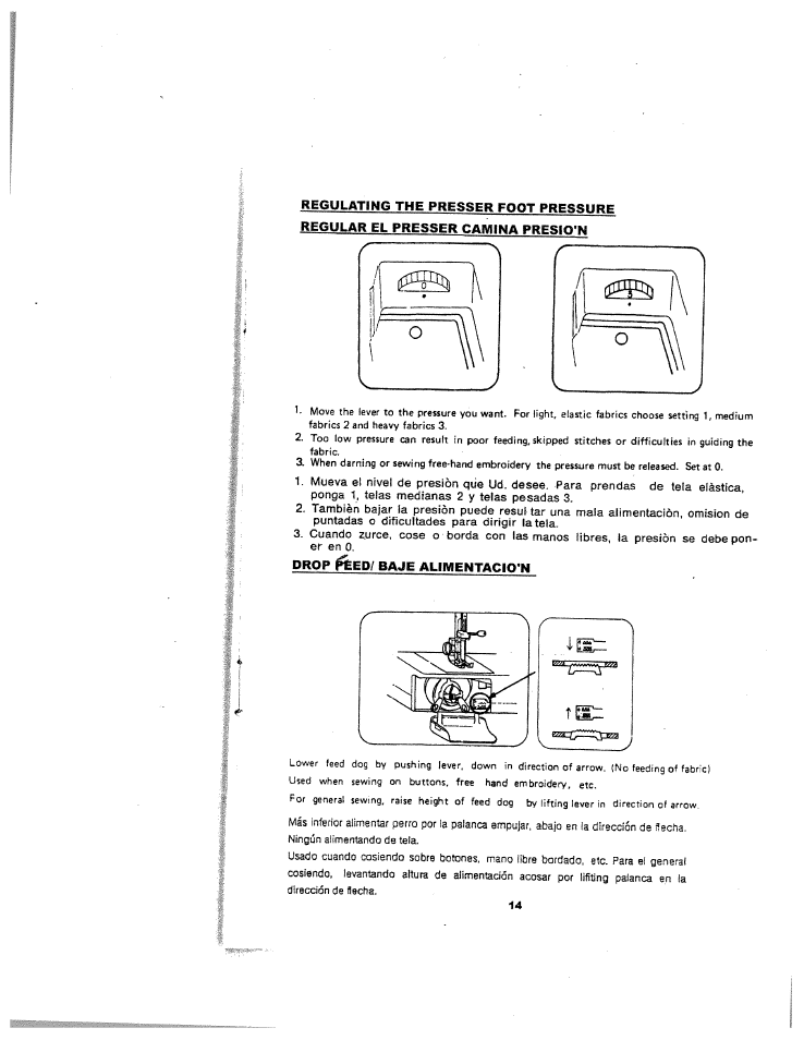 Drop ^ed/ baje alimentacion | SINGER W1126 User Manual | Page 19 / 38