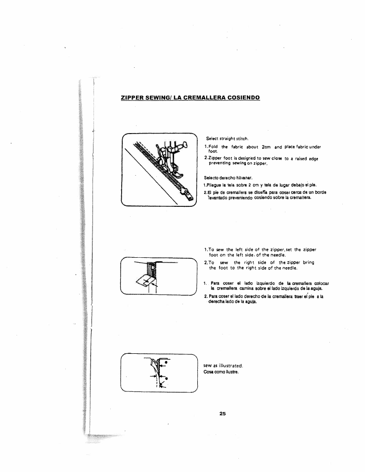 Zipper sewing/ la cremallera cosiendo | SINGER W1126 User Manual | Page 31 / 38