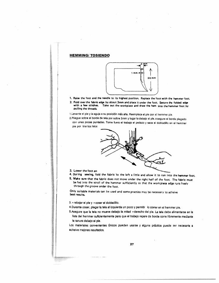 Hemming/ tosiendo | SINGER W1126 User Manual | Page 33 / 38