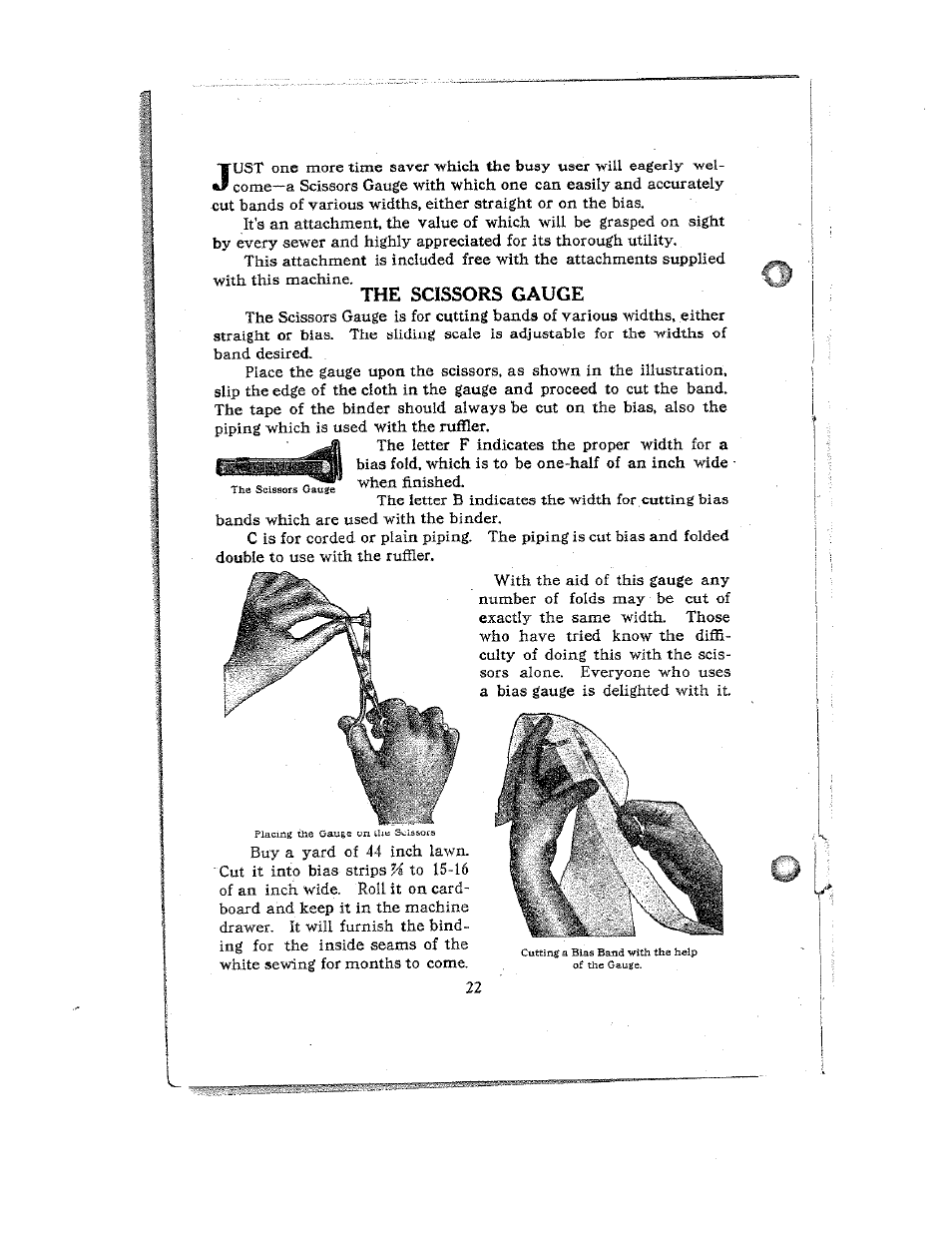 The scissors gauge | SINGER W12 User Manual | Page 22 / 27