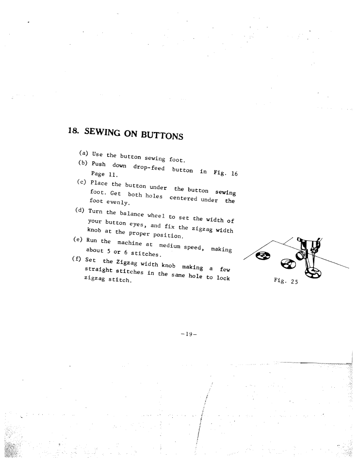 Sewing on buttons | SINGER W120 User Manual | Page 21 / 26