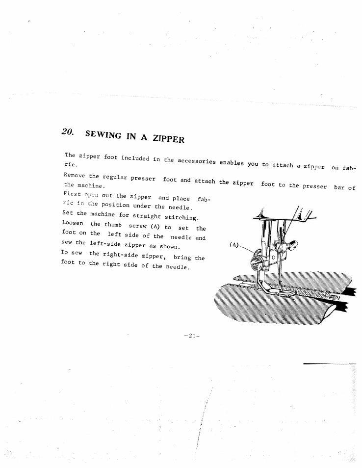 Sewing in a zipper | SINGER W120 User Manual | Page 23 / 26