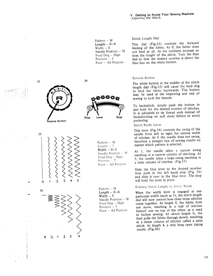 V. getting to know your sewing machine, Adjusting the stitch | SINGER W1213 User Manual | Page 12 / 44