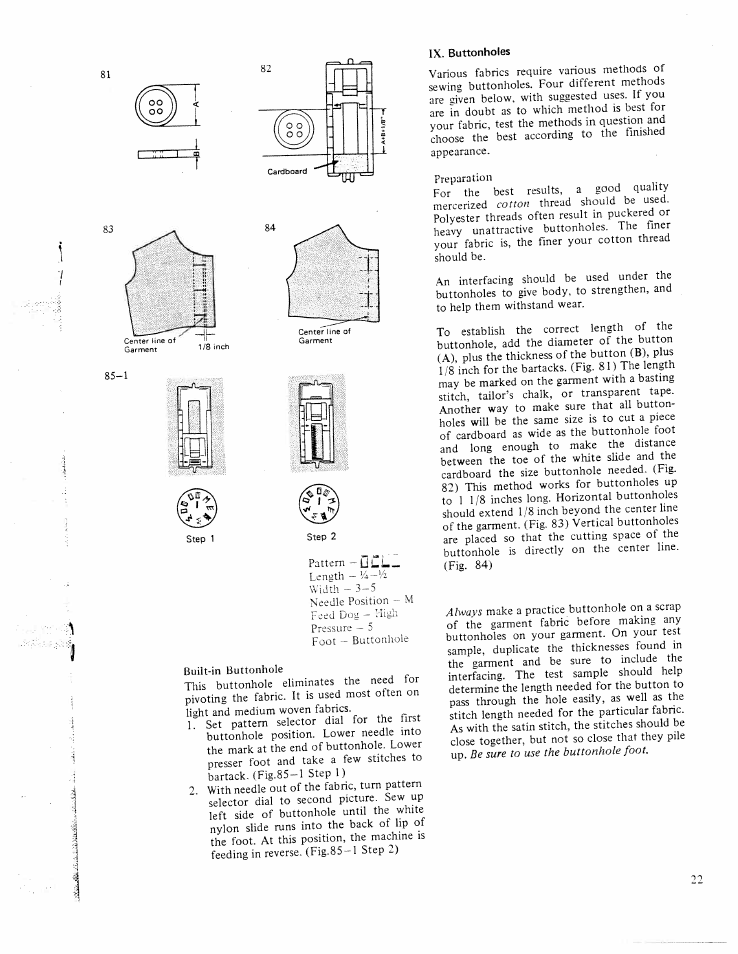 Buttonholes | SINGER W1213 User Manual | Page 24 / 44