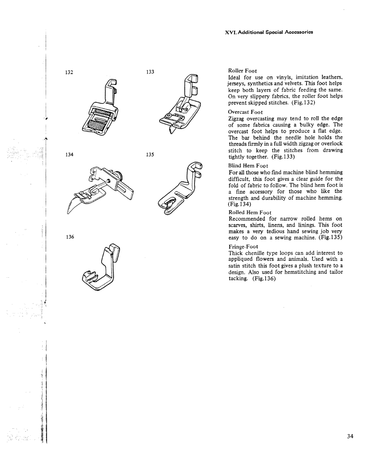 Xvi. additional sp»:ial accessories | SINGER W1213 User Manual | Page 36 / 44
