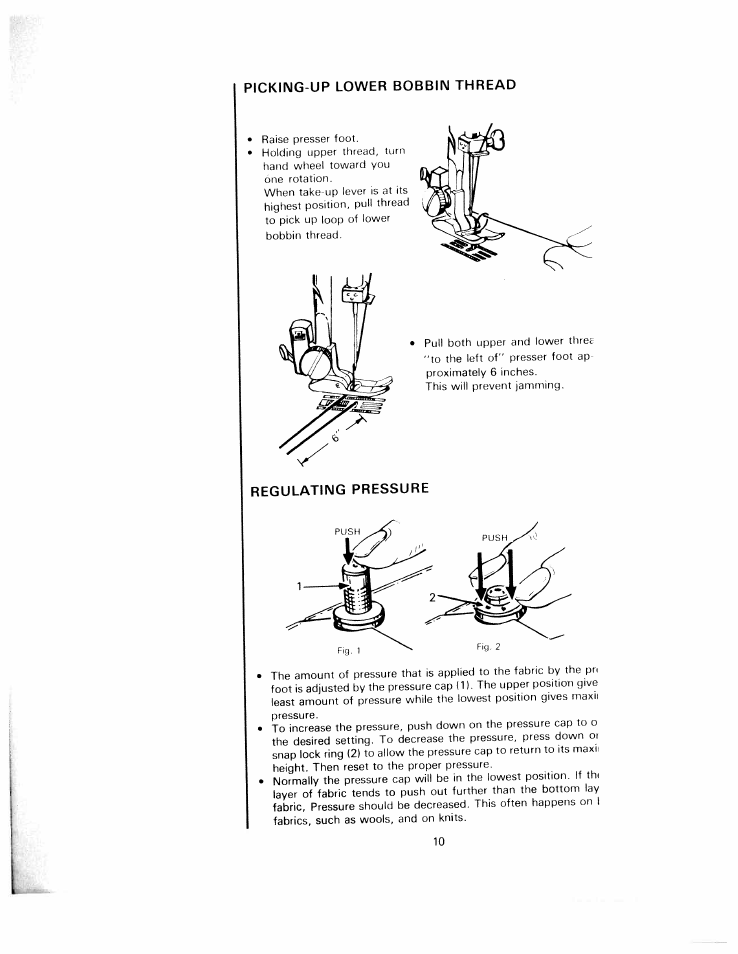 Pickiimg-up lower bobbin thread, Regulating pressure | SINGER W1220 User Manual | Page 12 / 39