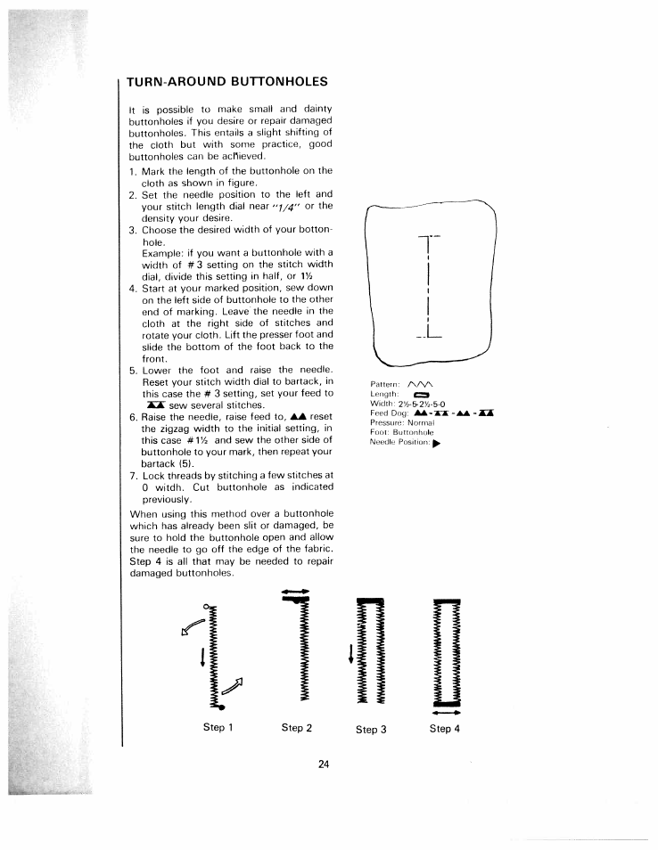 Turn-around buttonholes | SINGER W1220 User Manual | Page 26 / 39