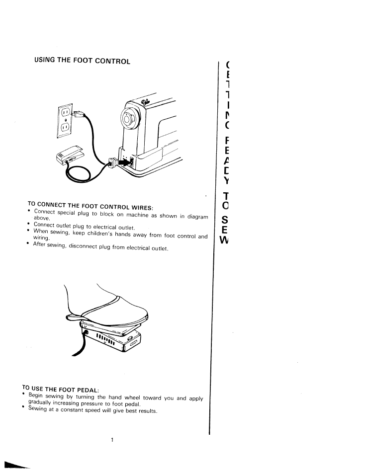 Jo use the foot pedal, E\ai, Cf e | SINGER W1240 User Manual | Page 2 / 49