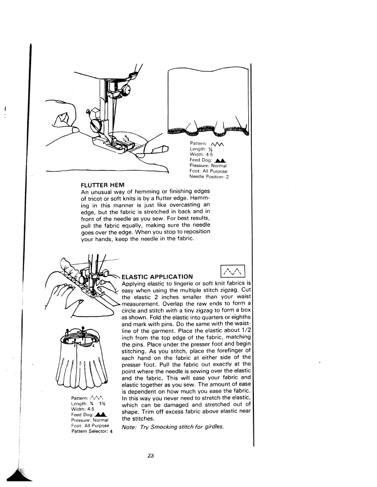 Flutter hem, Elastic application | SINGER W1240 User Manual | Page 24 / 49