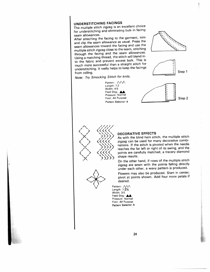 Understitching facings, Decorative effects | SINGER W1240 User Manual | Page 25 / 49