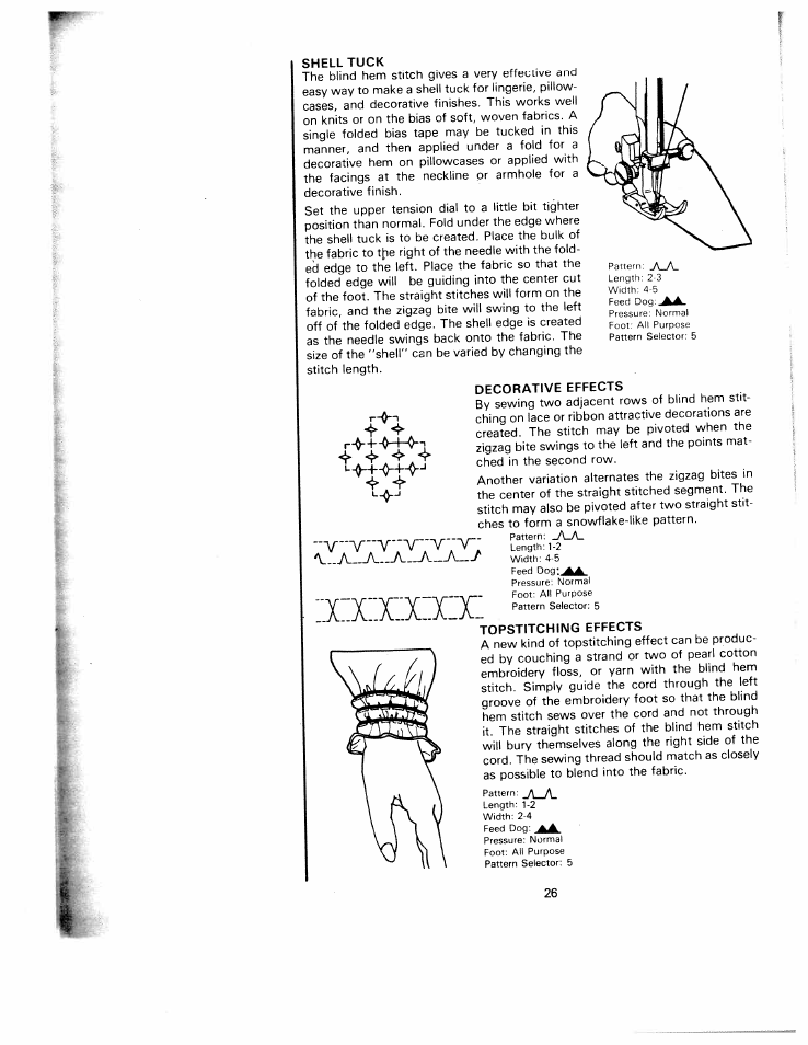 Shell tuck, Topstitching effects | SINGER W1240 User Manual | Page 27 / 49