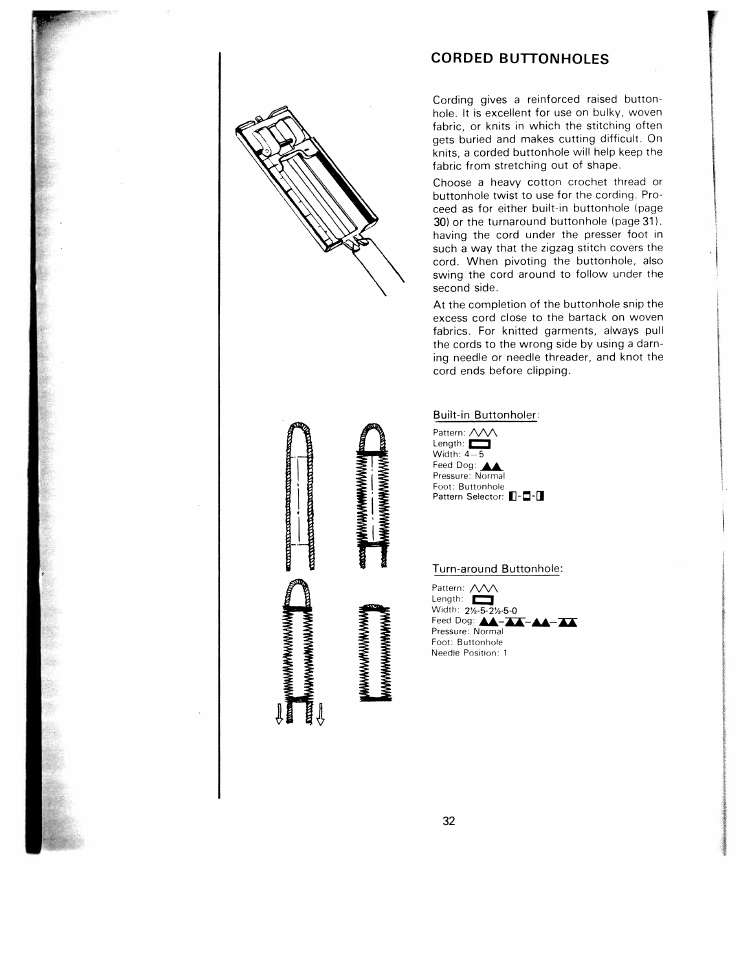 Corded buttonholes | SINGER W1240 User Manual | Page 33 / 49