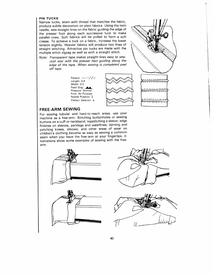 Pin tucks, Free-arm sewing | SINGER W1240 User Manual | Page 41 / 49