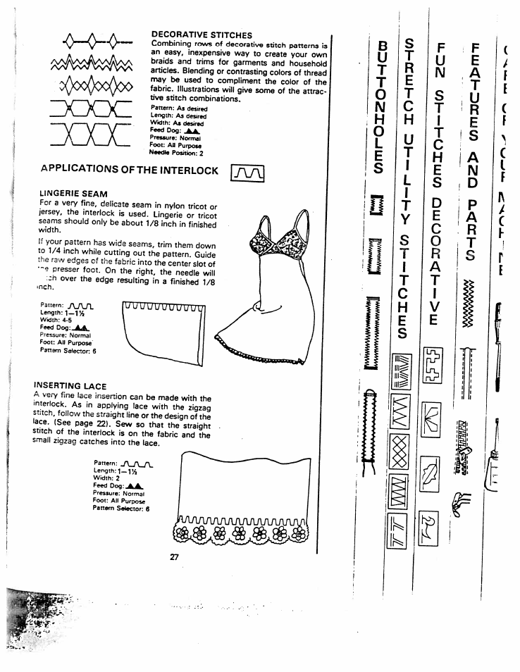 Dooc, Applications of the interlock, Ns t | Вu t t, Le s s, Ti t | SINGER W1260 User Manual | Page 29 / 54