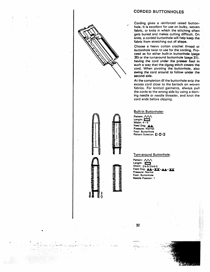 Corded buttonholes | SINGER W1260 User Manual | Page 34 / 54