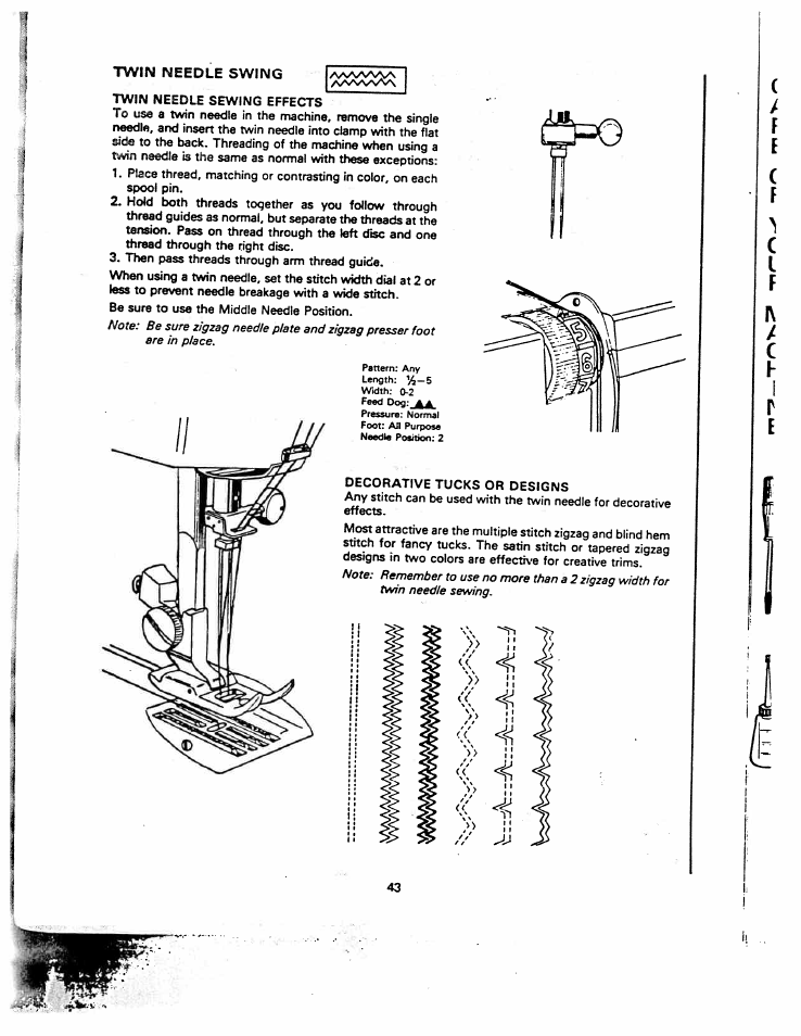 Twin needle swing | SINGER W1260 User Manual | Page 45 / 54
