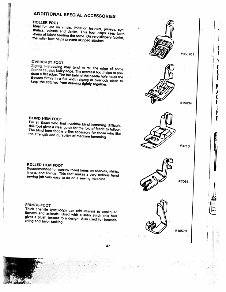 Additional special accessories, Stoterto's? ”r “abh | SINGER W1260 User Manual | Page 49 / 54