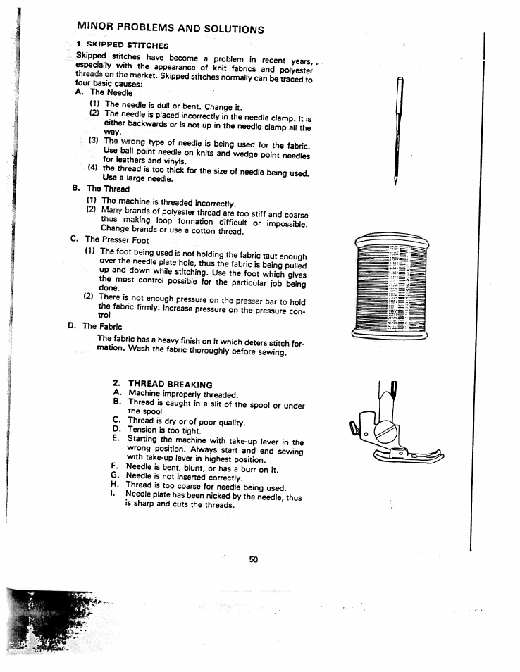 Minor problems and solutions, Problems and solutions | SINGER W1260 User Manual | Page 52 / 54