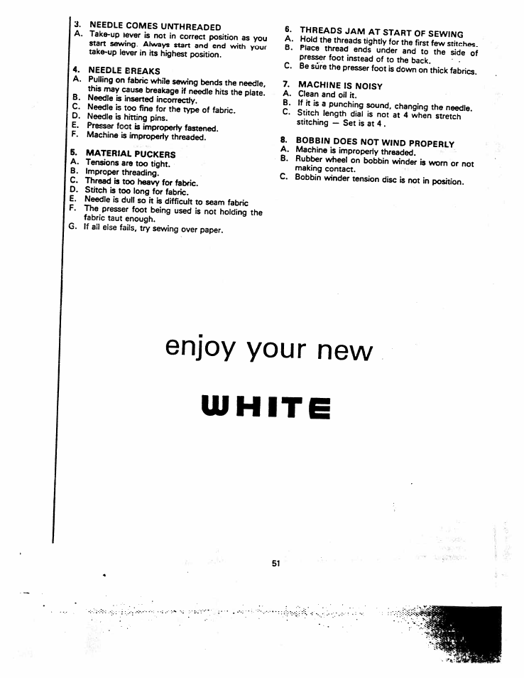 Enjoy your new white, Enjoy your new, White | SINGER W1260 User Manual | Page 53 / 54