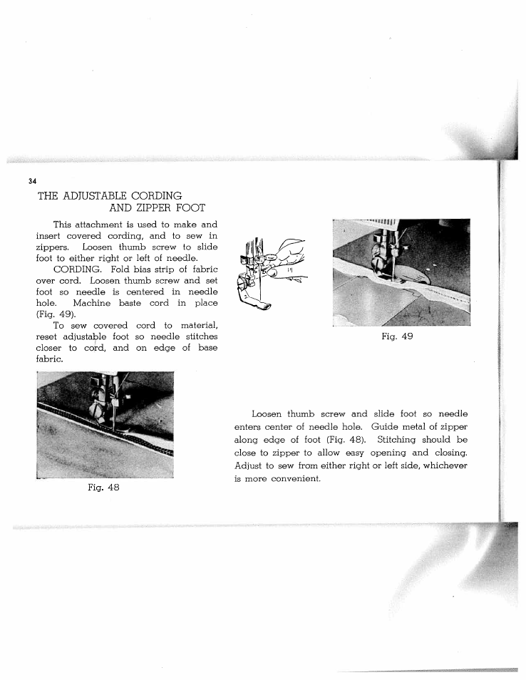 The adjustable cording, And zipper foot | SINGER W1268 User Manual | Page 36 / 37