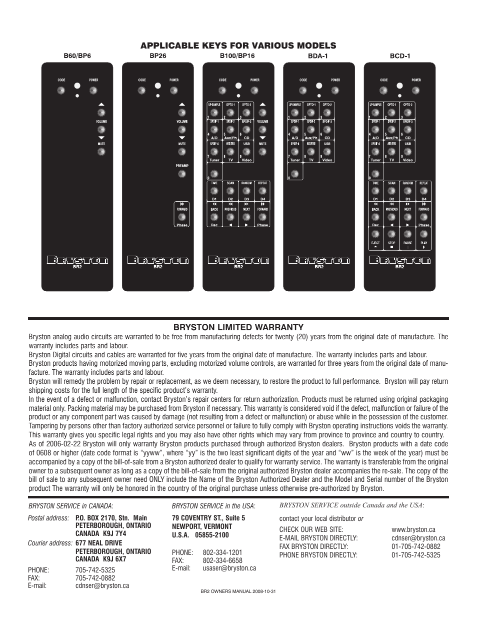 Bryston BR2 User Manual | Page 4 / 4