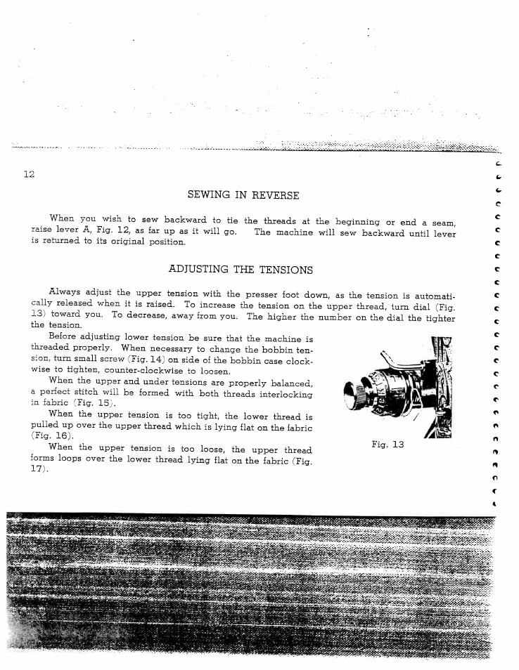 Sewing in reverse, Adjusting the tensions | SINGER W128 User Manual | Page 12 / 30