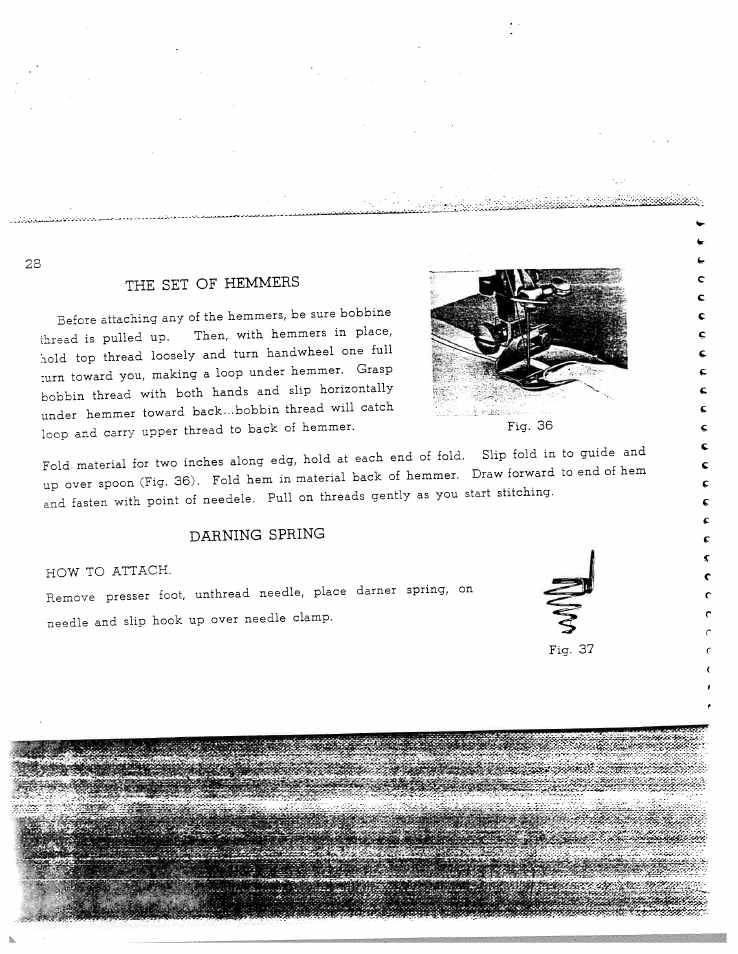 The set of hemmers, Darning spring | SINGER W128 User Manual | Page 28 / 30