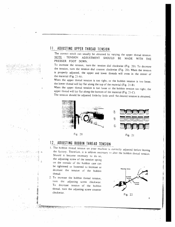 Idiusting upper thread tension, A jdjustinj bobbin thread tension | SINGER W130 User Manual | Page 10 / 27