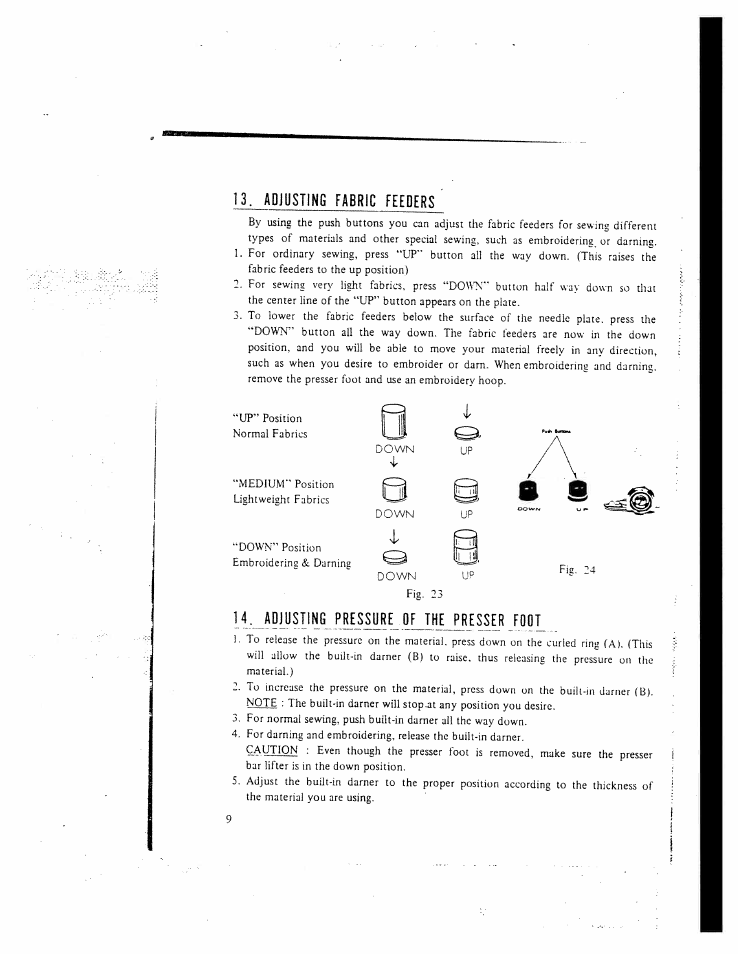 Adjustin6 fabric feeders, Adjusting pressure of the presser foot | SINGER W130 User Manual | Page 11 / 27