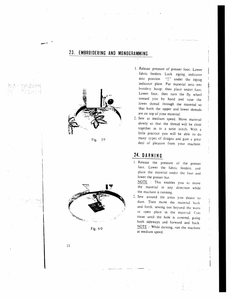 Embroidering and monogramming, Darning | SINGER W130 User Manual | Page 23 / 27