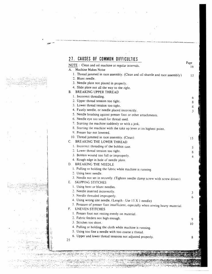 2?. causes of common difficulties | SINGER W130 User Manual | Page 27 / 27