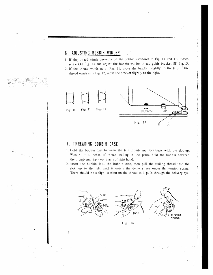 Ftpiusting bobbin winder, Threading bobbin case | SINGER W130 User Manual | Page 7 / 27