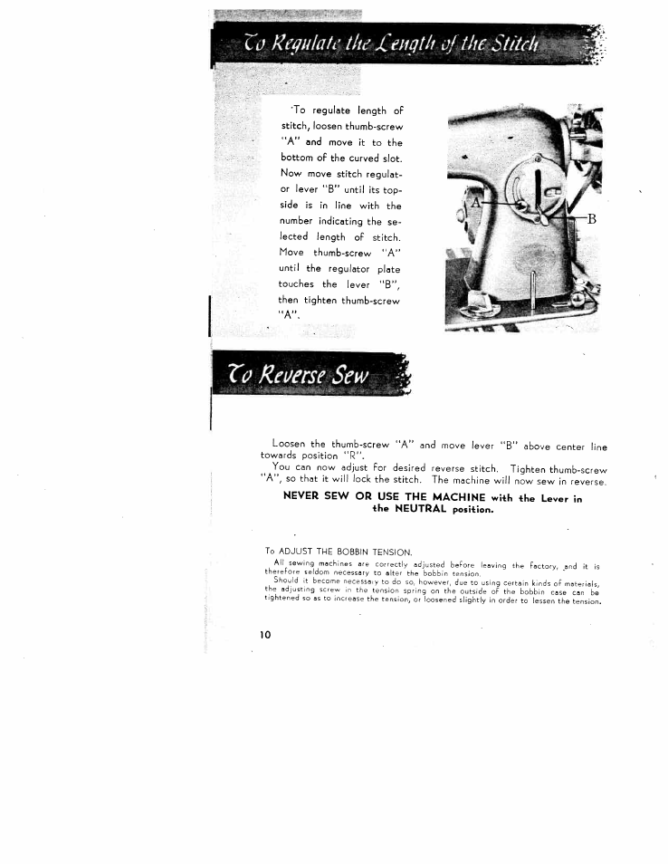 Xo reverse sew, Co uegiilalc the jceagth of thc^stitchm, Xo reverse sew i | SINGER W1305 User Manual | Page 10 / 16