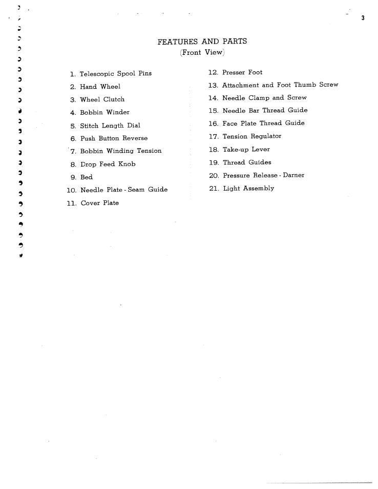 Features and parts (front view) | SINGER W1314 User Manual | Page 5 / 20
