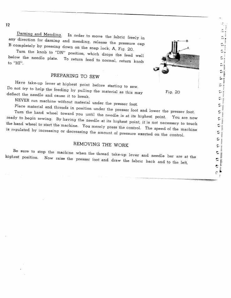 Preparing to sew, Removing the work | SINGER W1317 User Manual | Page 14 / 21