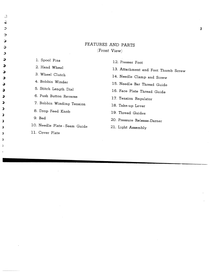 Features and parts (front view) | SINGER W1317 User Manual | Page 5 / 21