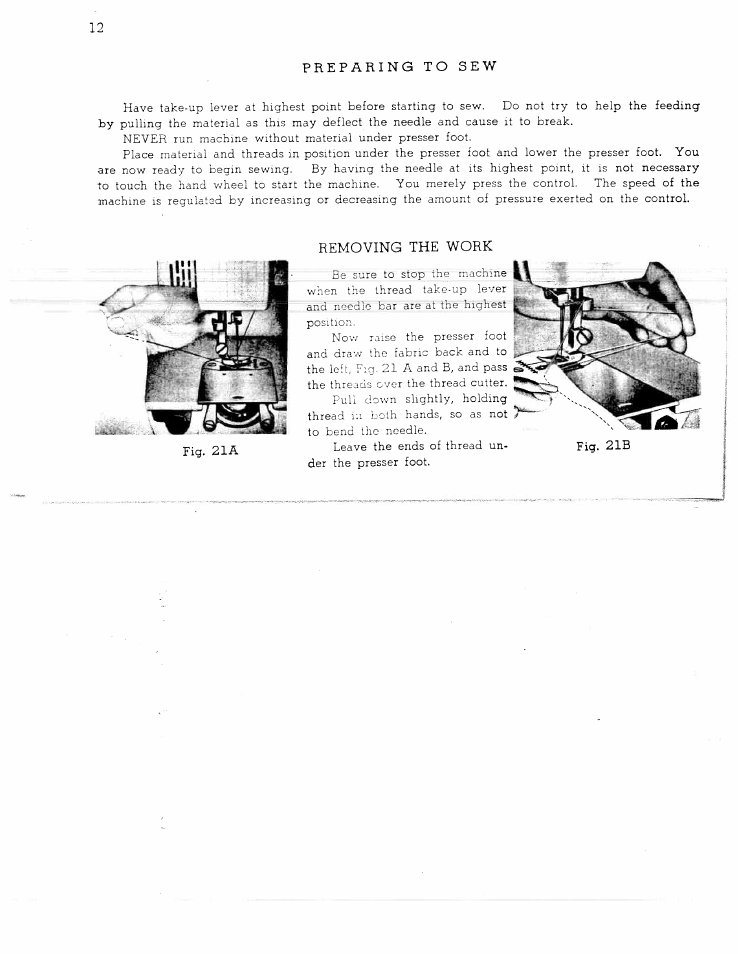 Preparing to sew, Removing the work | SINGER W1366 User Manual | Page 13 / 51