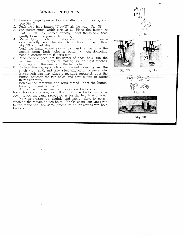 Sewing on buttons | SINGER W1366 User Manual | Page 22 / 51