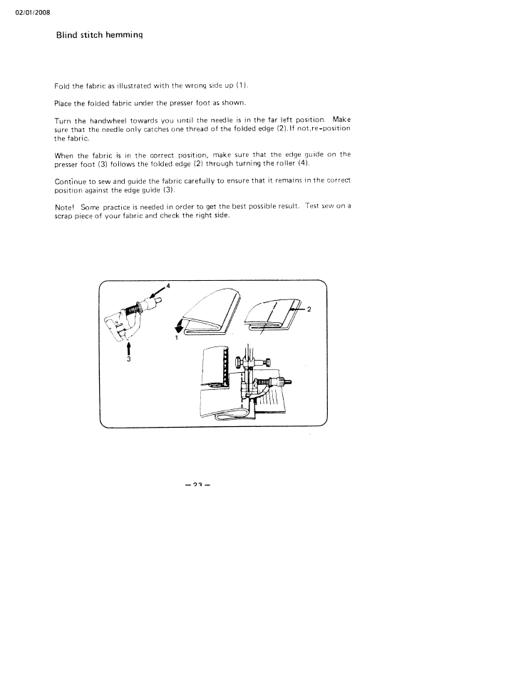 Blind stitch hemming, Blind stitch hemming —24 | SINGER W160 User Manual | Page 26 / 35